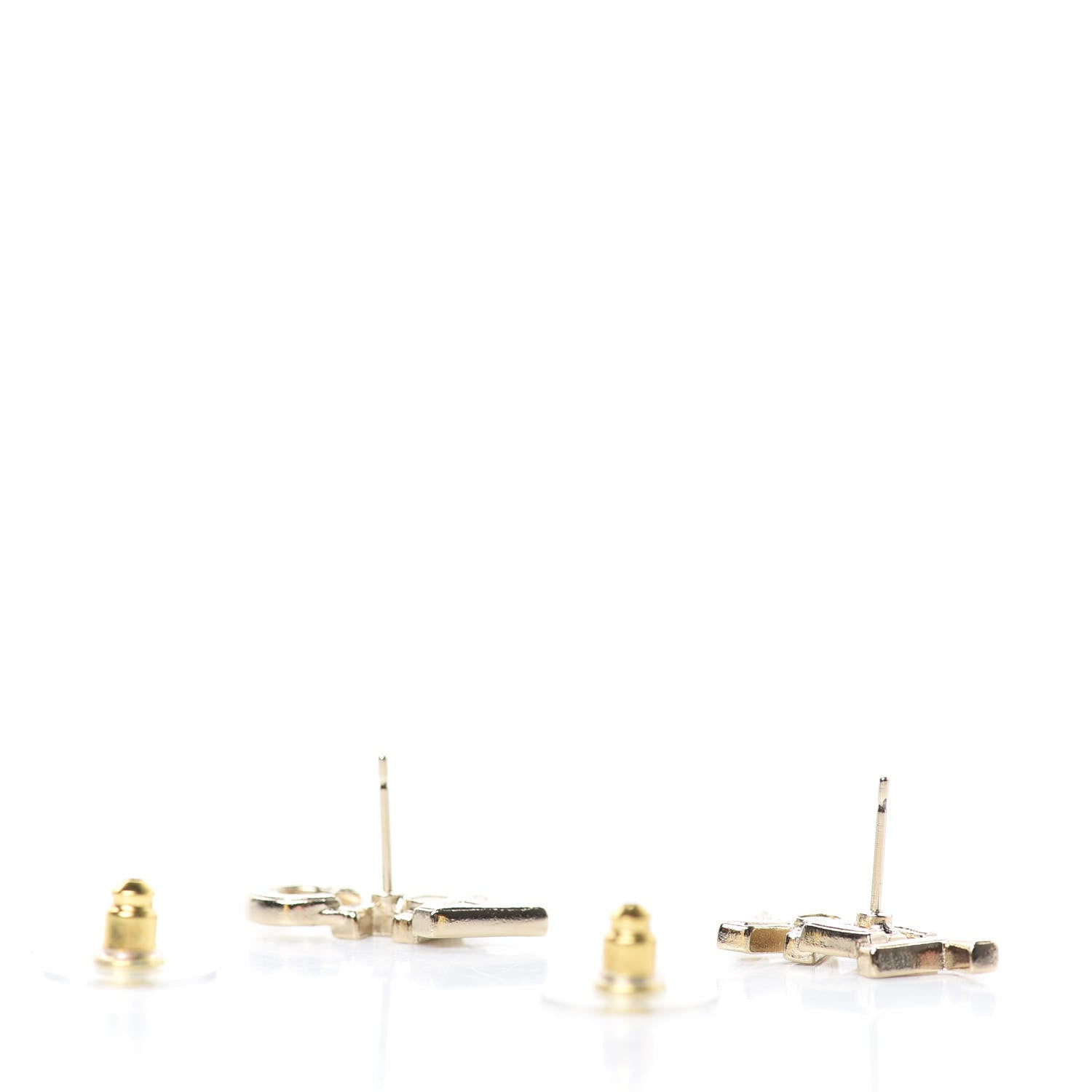 Chanel Crystal Pearl Signature Stud Earrings Gold 3 of 5