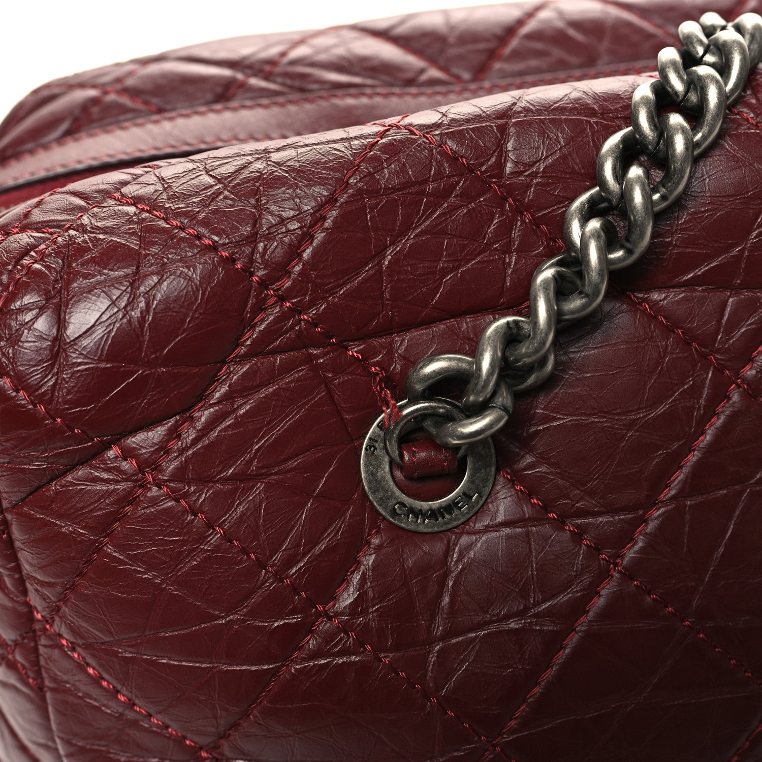 Chanel Aged Calfskin Quilted Large Secret Tag Bowling Bag Burgundy 11 of 12
