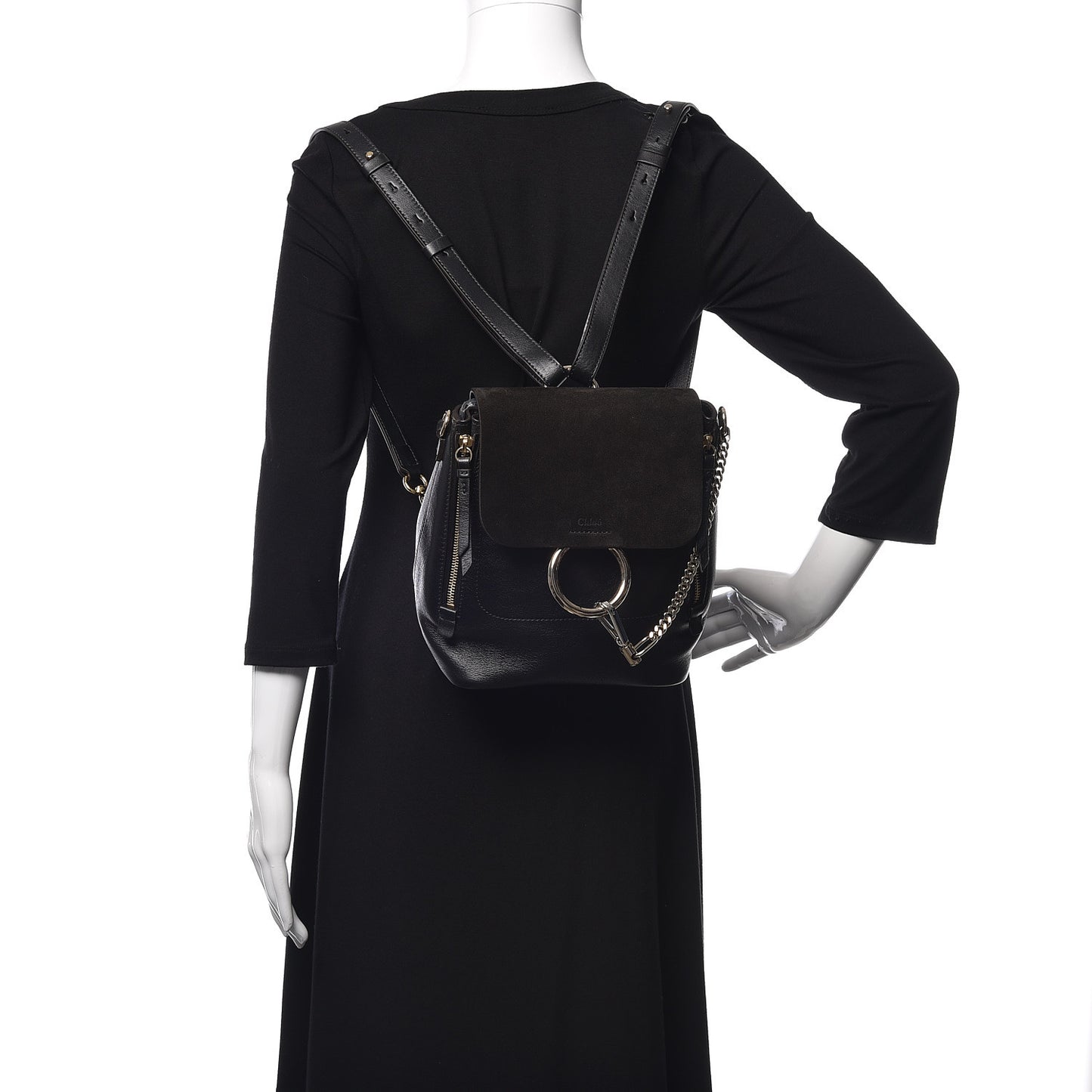 Suede Calfskin Small Faye Backpack Black