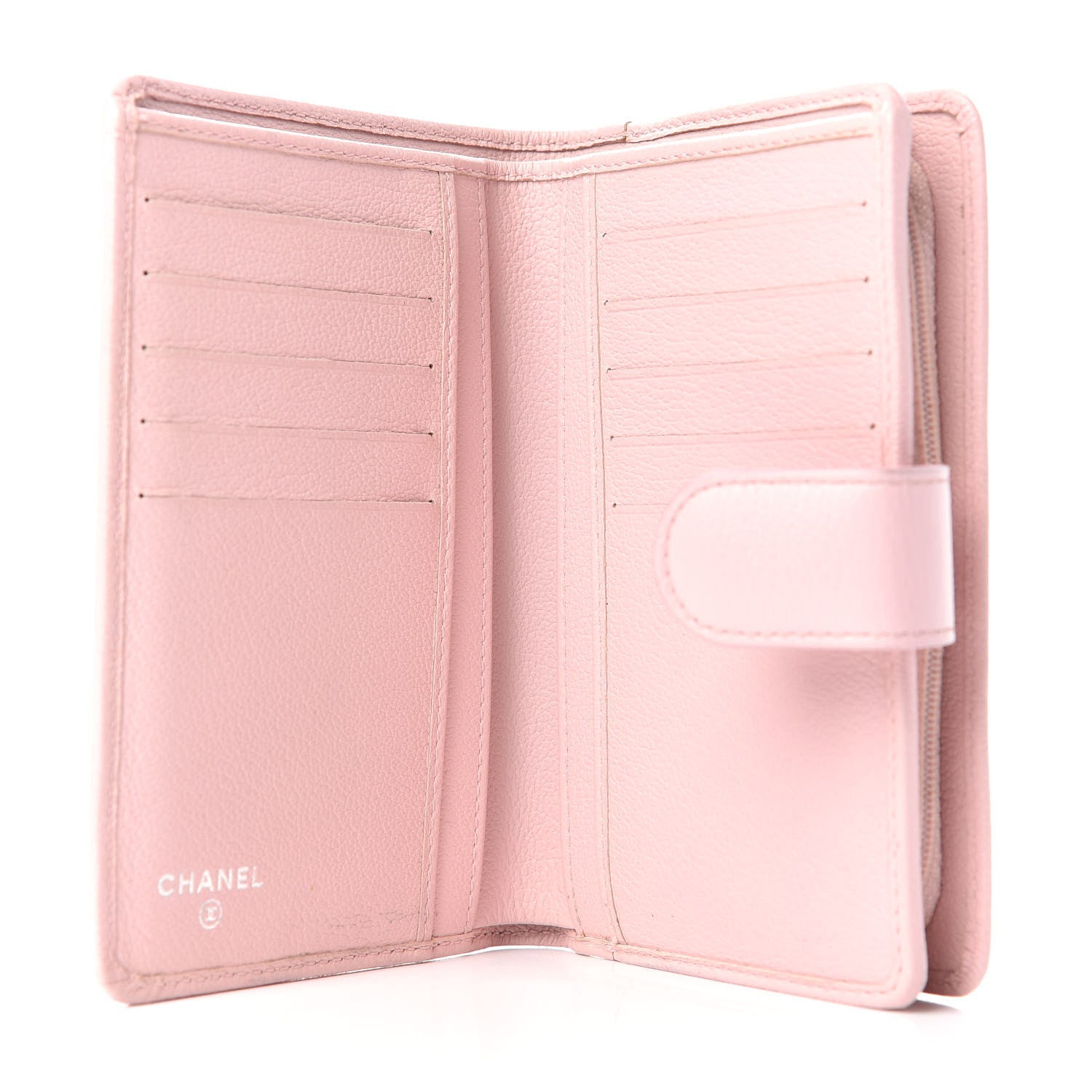 Chanel Goatskin Camellia Embossed French Flap Wallet Pink 5 of 8