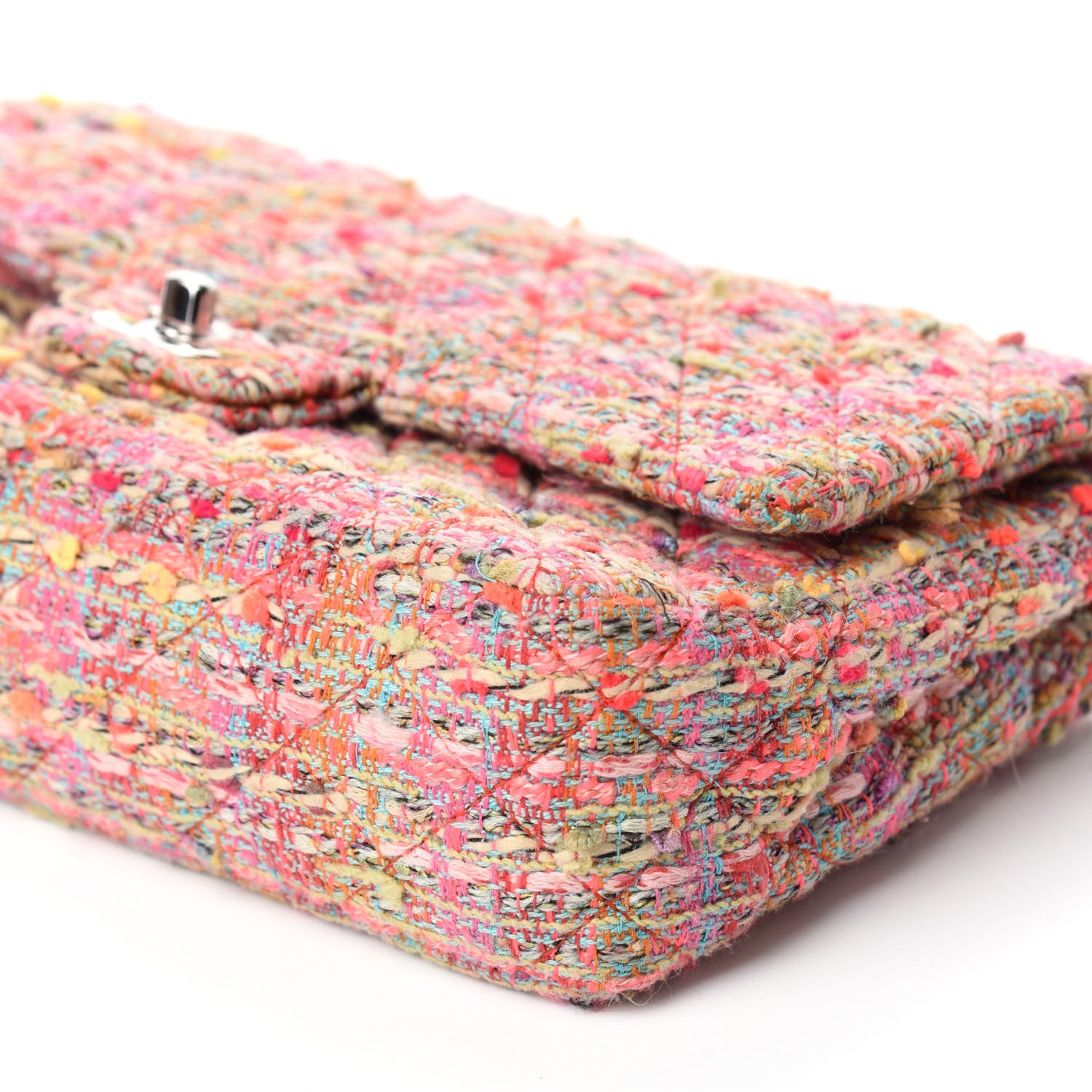 Chanel Tweed Quilted Medium Double Flap Pink 7 of 14