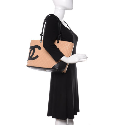 Chanel Calfskin Quilted Large Cambon Tote Beige Black 2 of 15