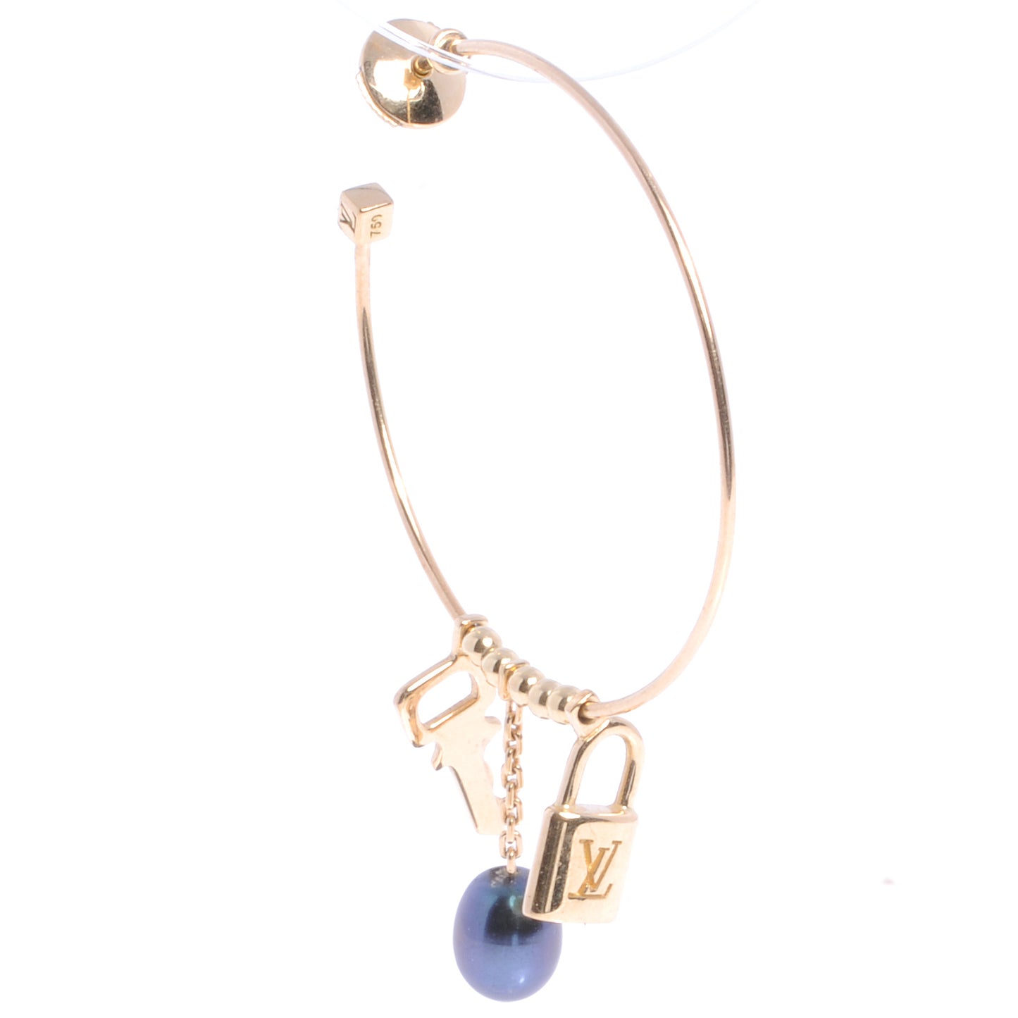 18k Yellow Gold Pearl Monogram Hoop Earrings