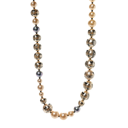 Chanel Painted Pearl CC Short Necklace Black Gold 1 of 8