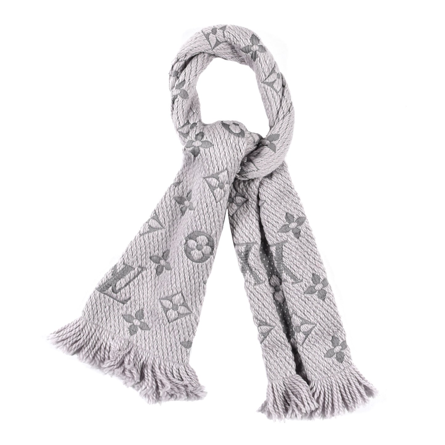 Wool Silk Logomania Scarf Pearl Grey