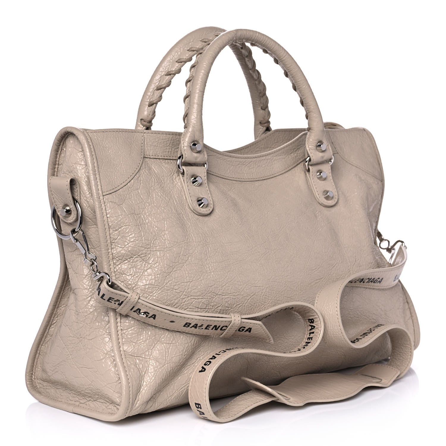 Balenciaga Agneau Classic Silver Hardware City Logo Strap Light Beige Black 2 of 8