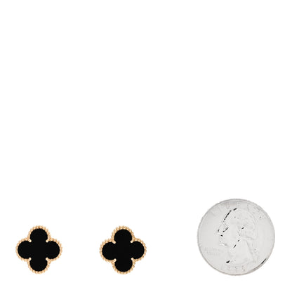 Van Cleef & Arpels 18K Yellow Gold Black Onyx Vintage Alhambra Earrings 3 of 6