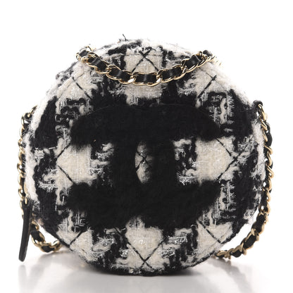 Chanel Tweed Shearling Round Clutch With Chain and Coin Purse Black and White 3 of 12