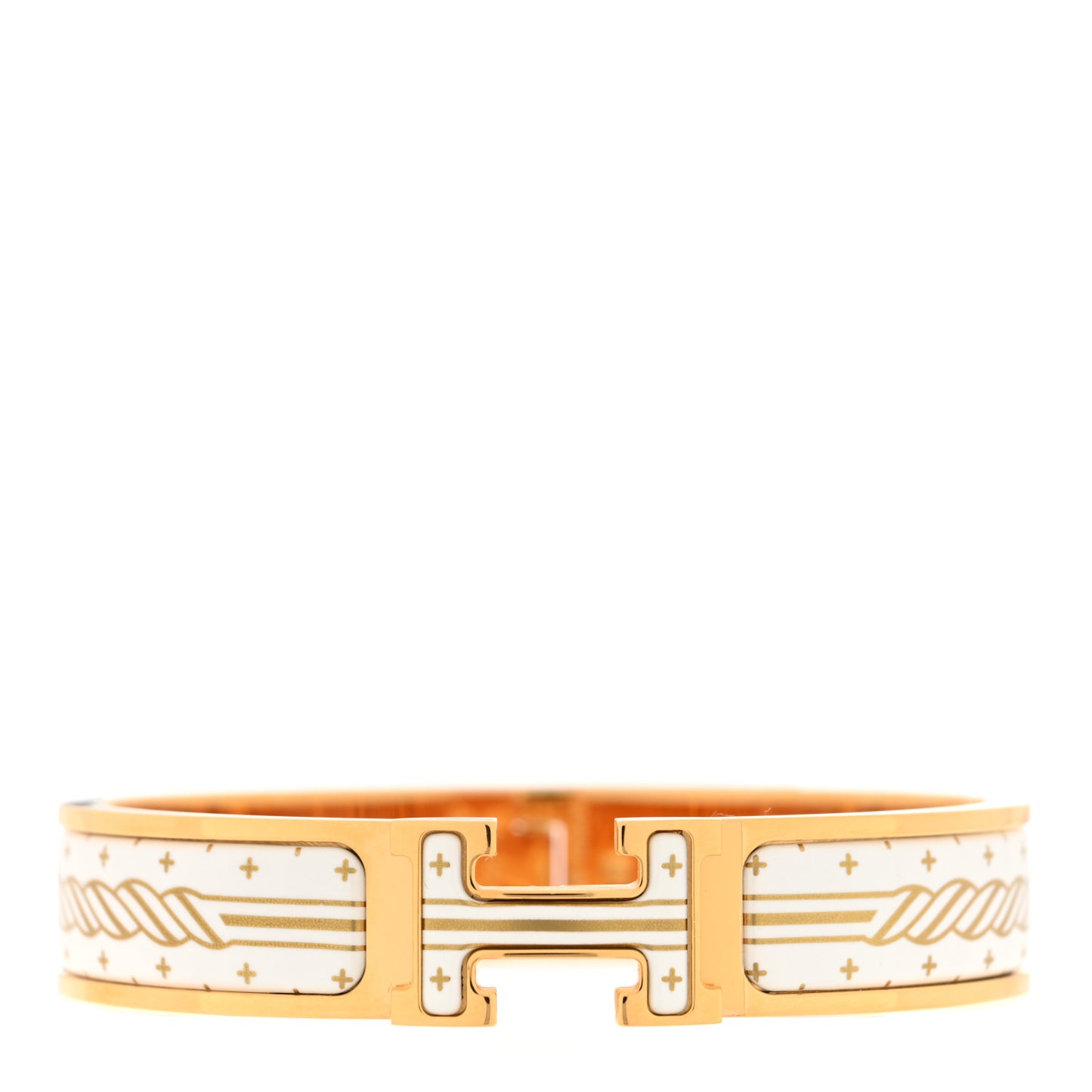 Enamel Printed Quadrige Au Fil Narrow Clic Clac H Bracelet PM Orfevre Jaune Or Blanc