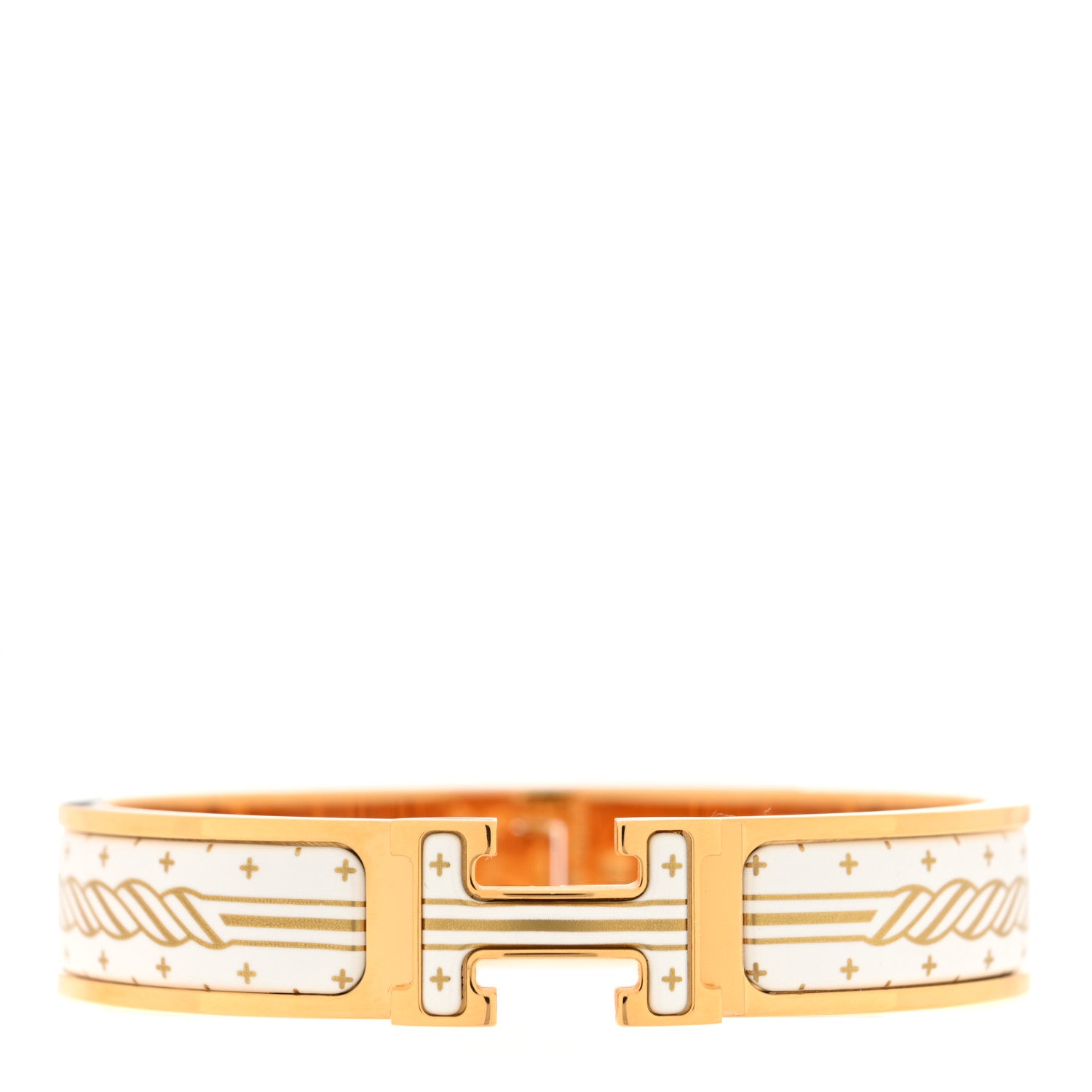 Hermes Enamel Printed Quadrige Au Fil Narrow Clic Clac H Bracelet PM Orfevre Jaune Or Blanc 1 of 5
