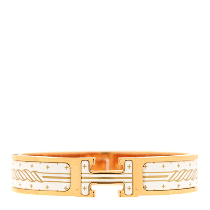 Hermes Enamel Printed Quadrige Au Fil Narrow Clic Clac H Bracelet PM Orfevre Jaune Or Blanc 1 of 5