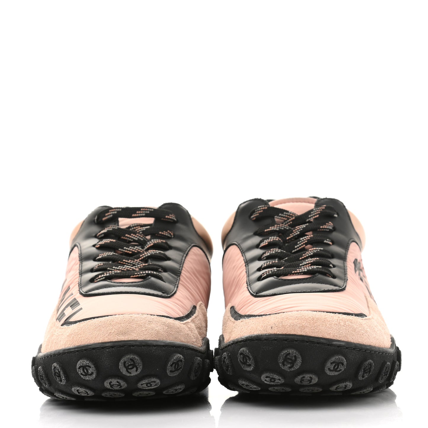 Nylon Calfskin Suede CC Womens Sneakers 40.5 Pink Black
