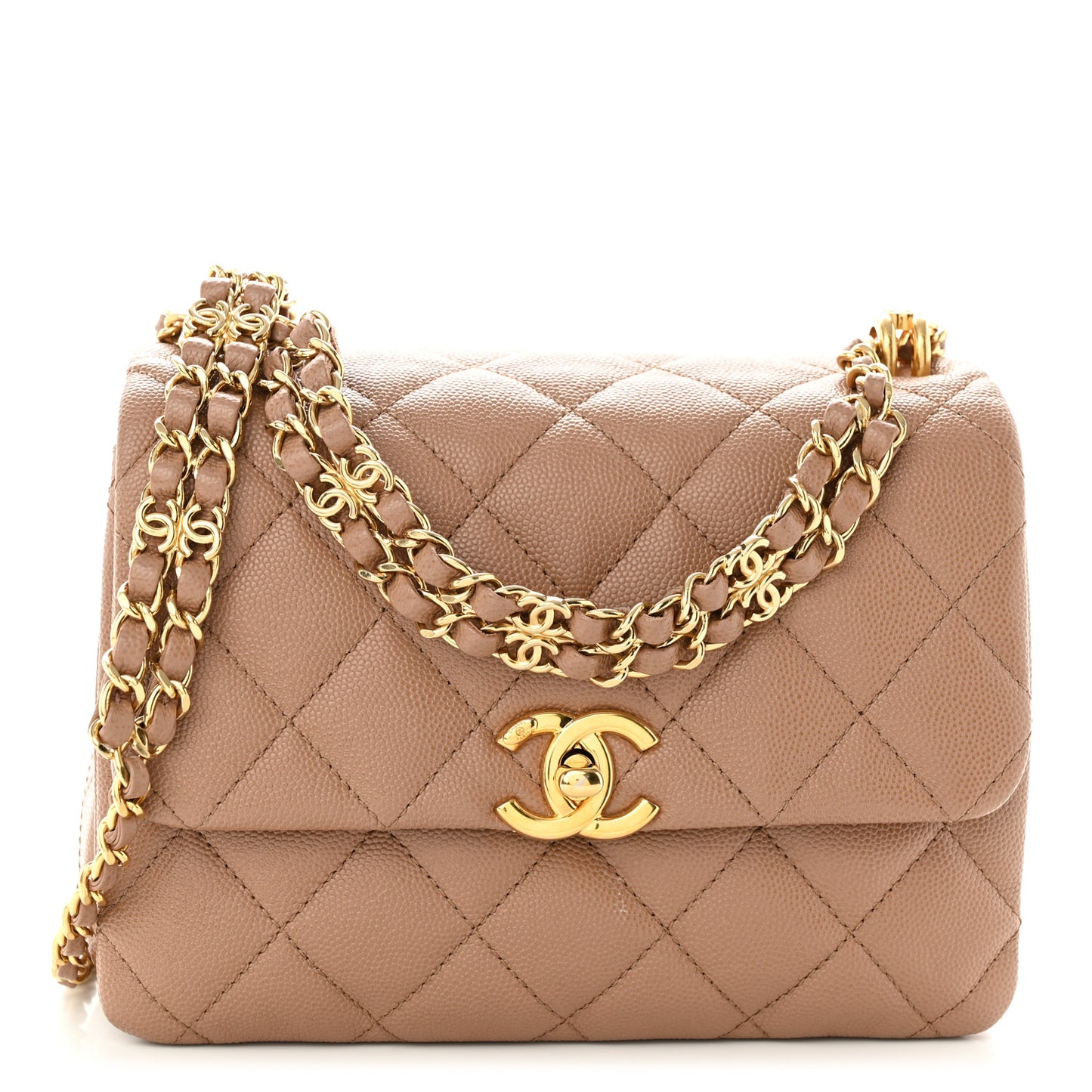 Caviar Quilted Mini Coco First Flap Beige