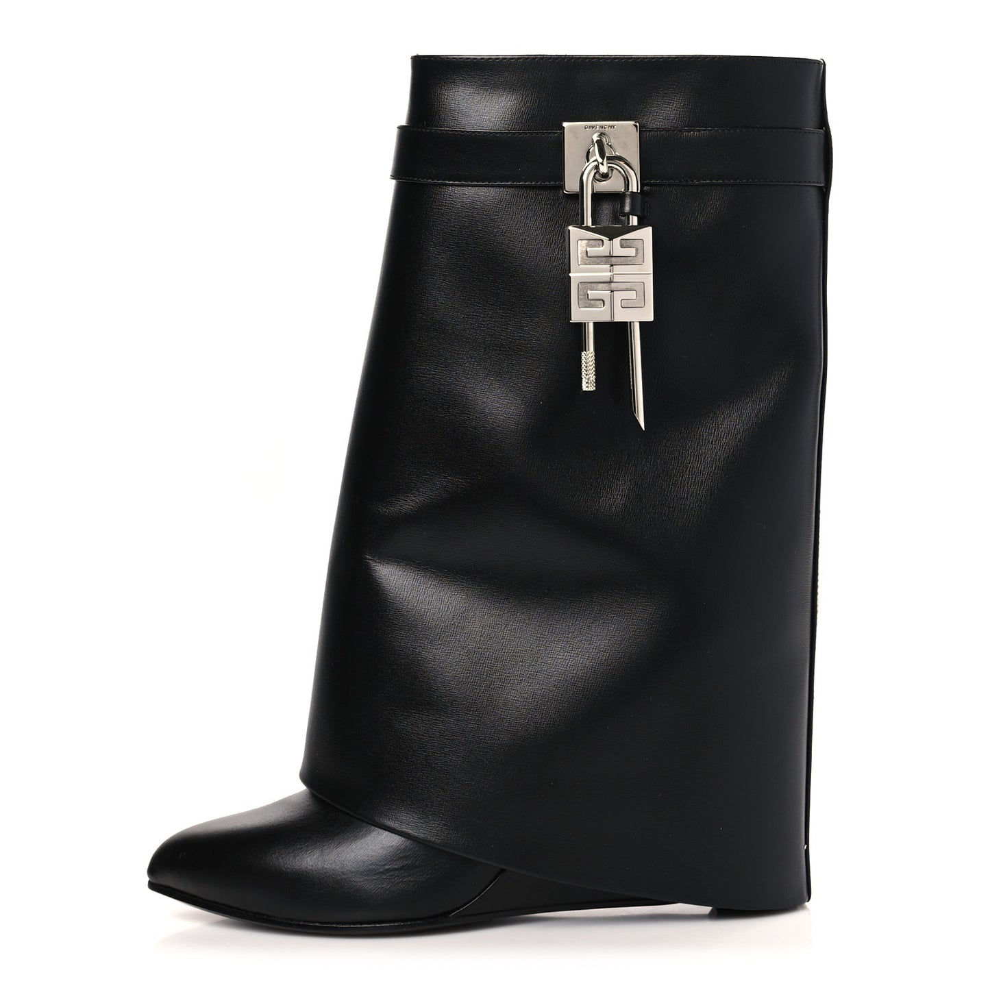 Calfskin Shark Lock Ankle Boots 41 Black