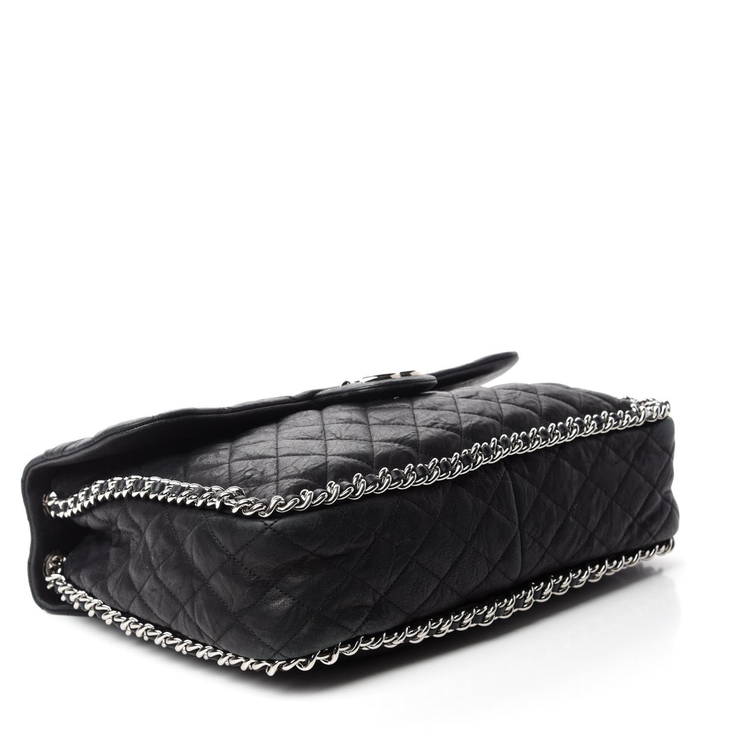 Washed Lambskin Quilted Maxi Chain Around Flap Black