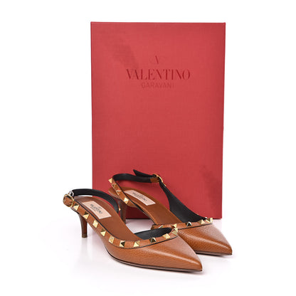 Valentino Garavani Pebbled Calfskin Rockstud Half D'Orsay Slingback 50mm Pumps 36 Cuoio 9 of 9