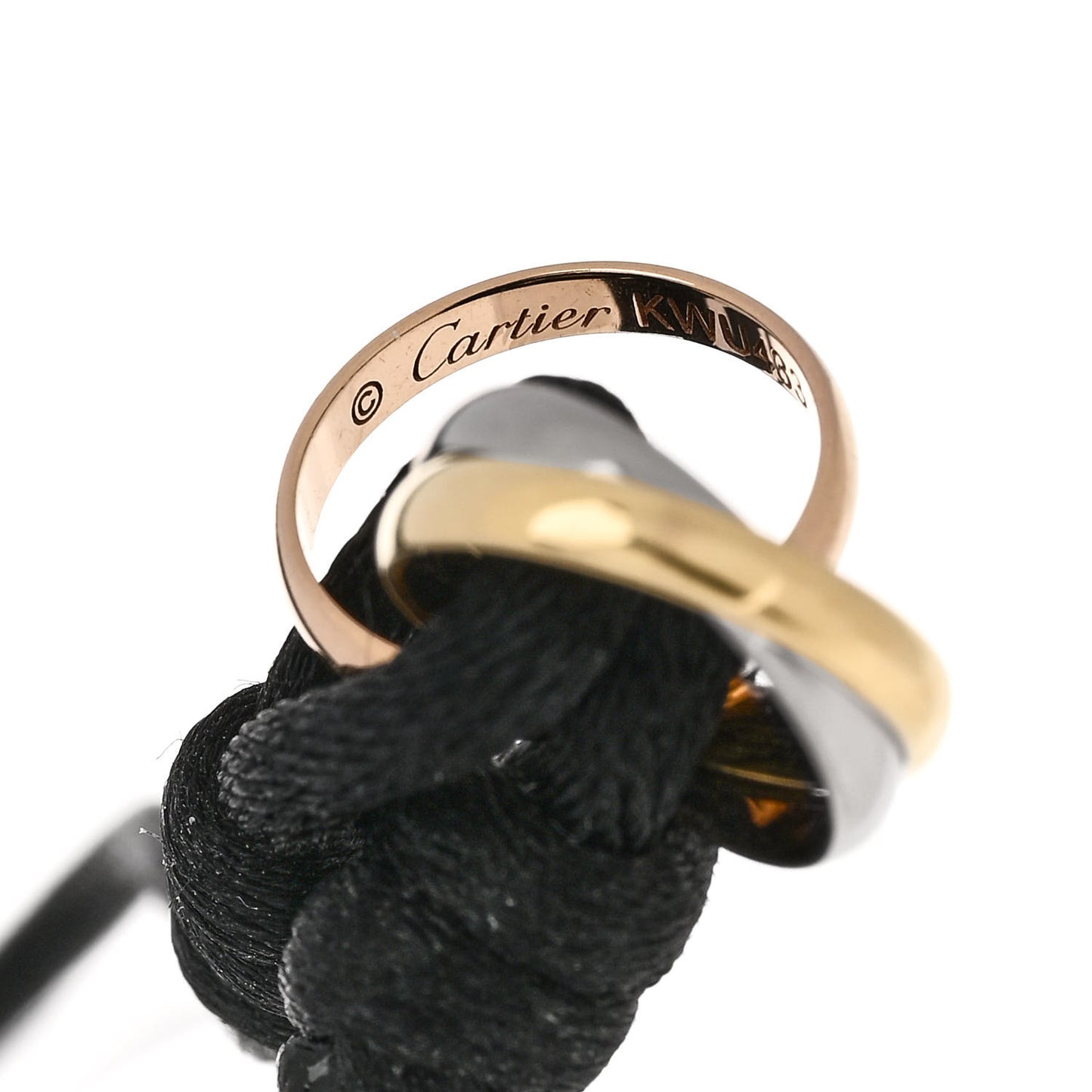 18k Pink Yellow White Gold Trinity Adjustable Cord Bracelet Black