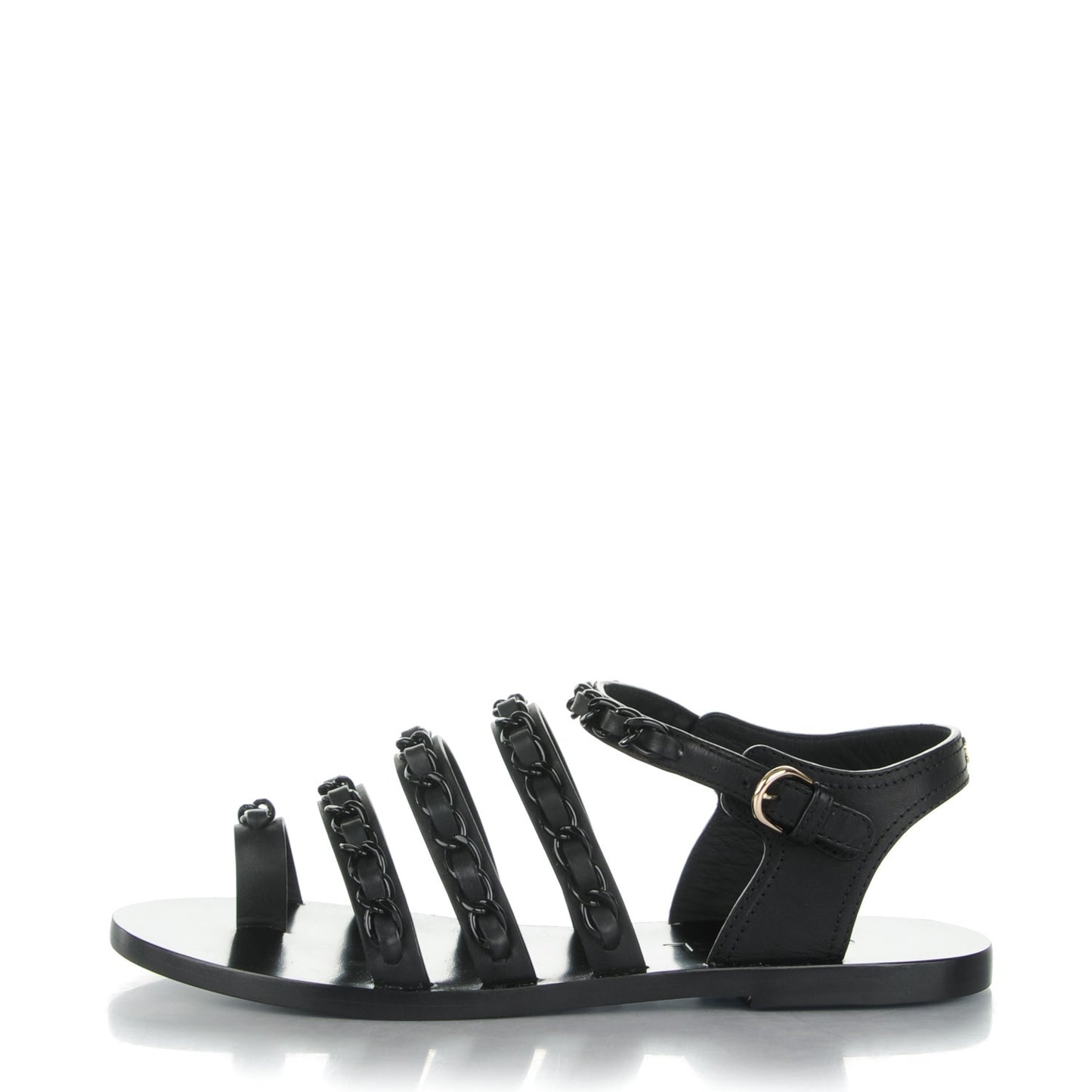 Calfskin Chain Flat Sandals 39 Black