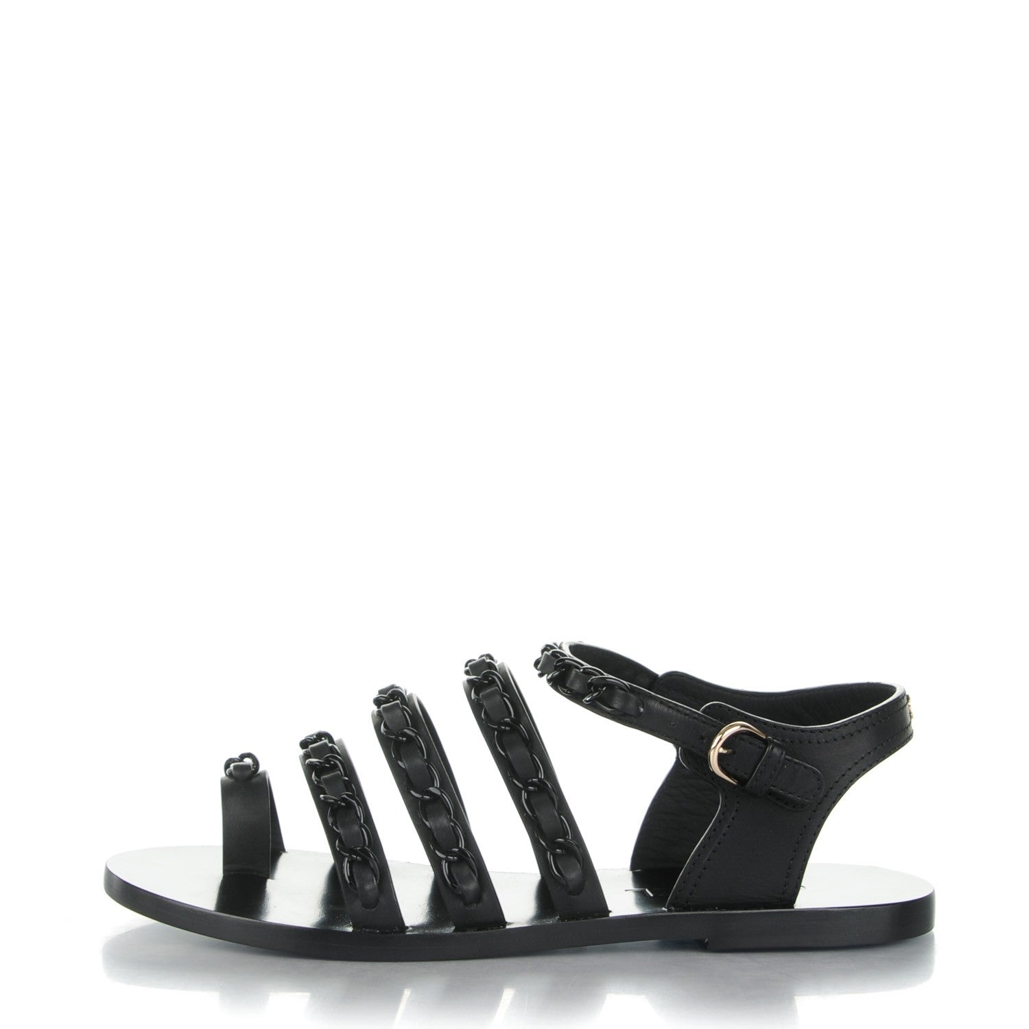Chanel Calfskin Chain Flat Sandals 39 Black 1 of 7