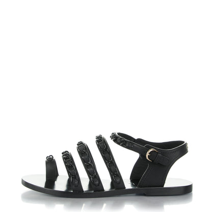 Chanel Calfskin Chain Flat Sandals 39 Black 1 of 7