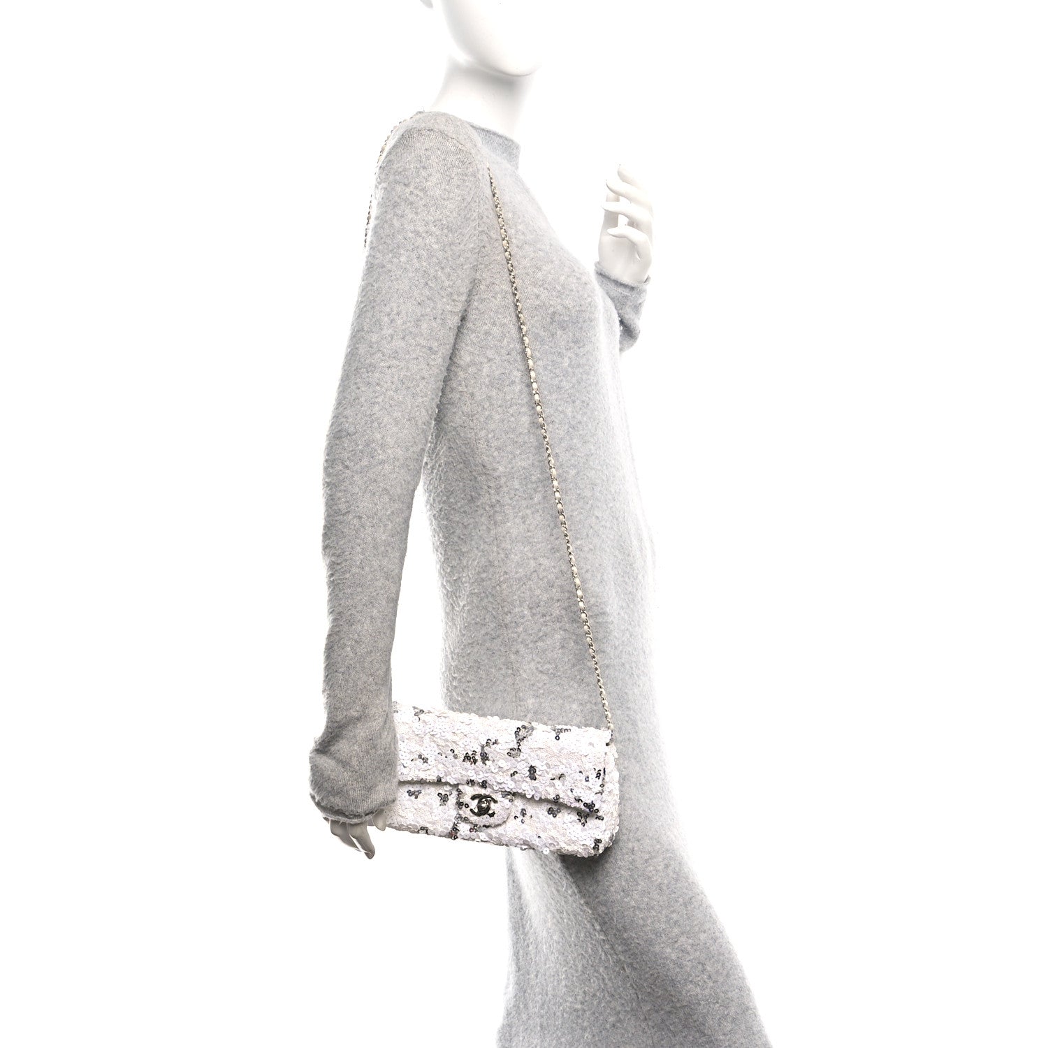 Chanel Sequin East West Flap White Silver 2 of 10