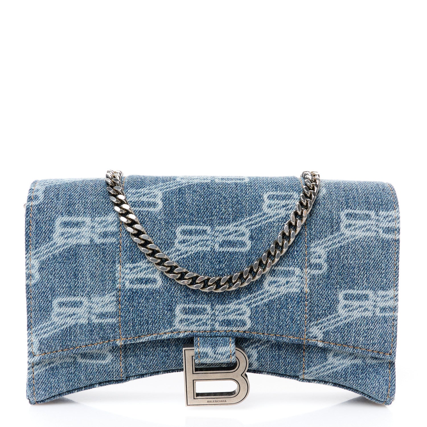 Balenciaga Denim BB Monogram Hourglass Chain Bag Blue 1 of 11