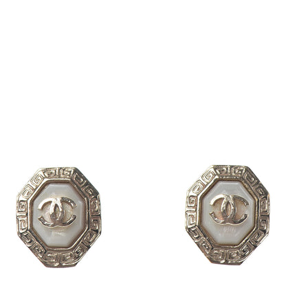 Chanel Enamel CC Earrings White Gold 1 of 5