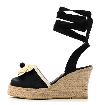 Chanel Grosgrain Camellia Espadrille Wedges 37 Black 1 of 8