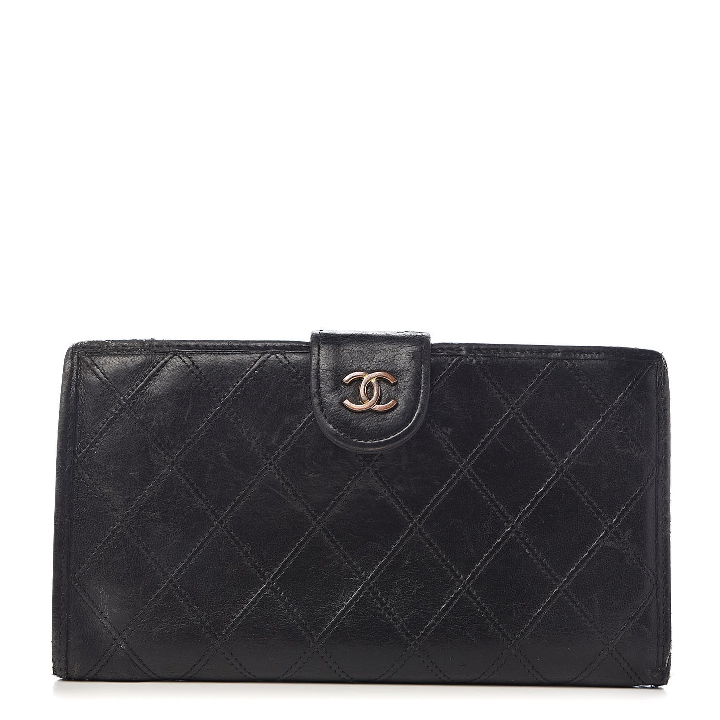 Lambskin Diamond Stitched French Wallet Black