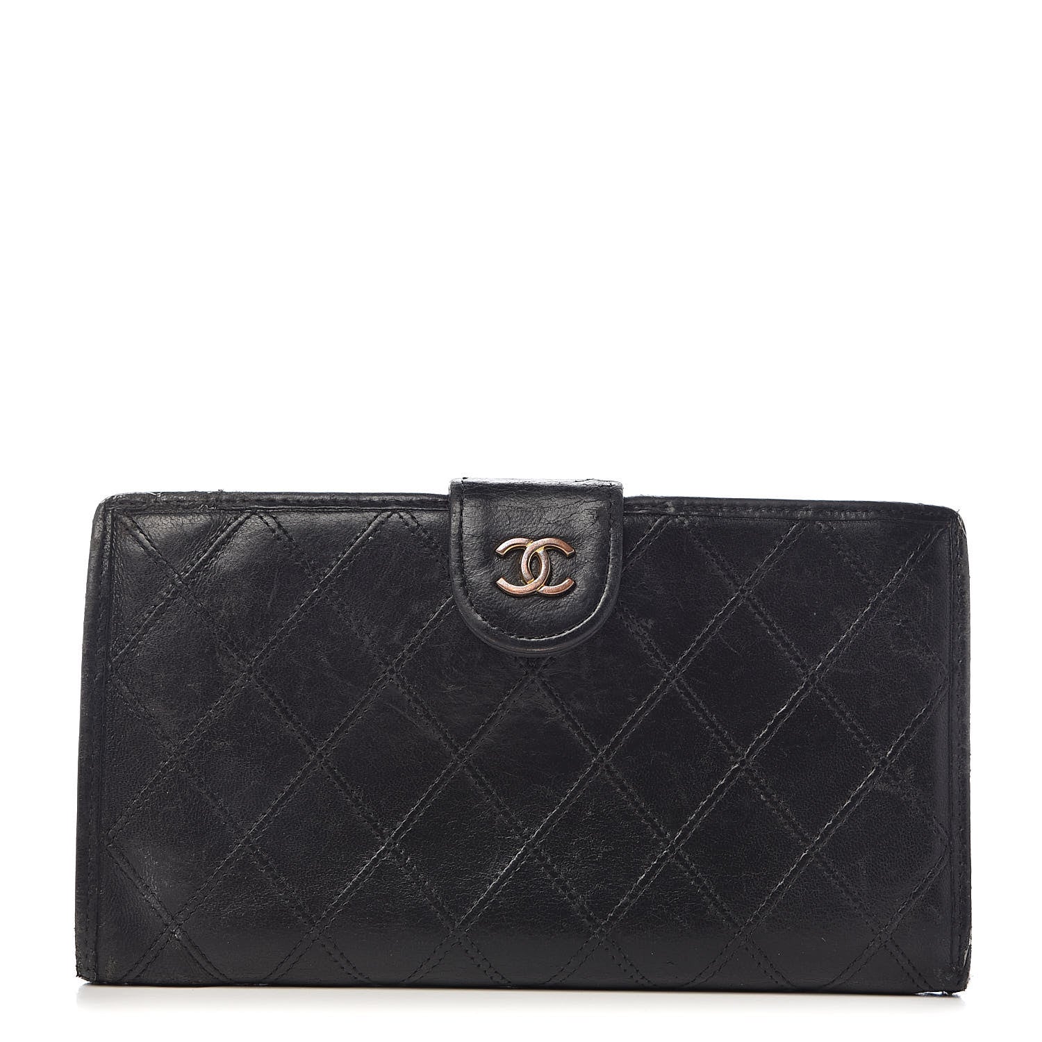 Chanel Lambskin Diamond Stitched French Wallet Black 1 of 19