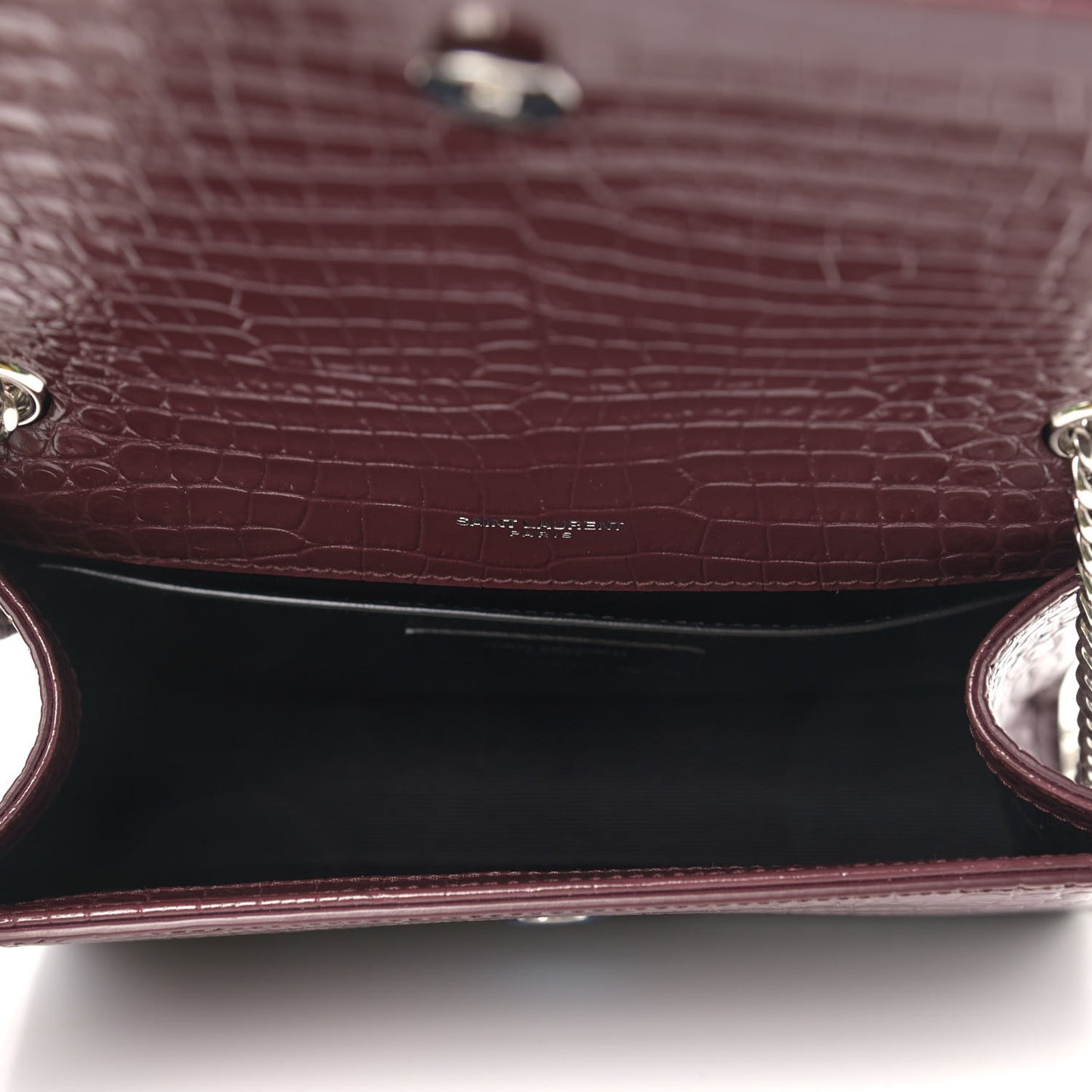 Calfskin Crocodile Embossed Small Classic Monogram Kate Tassel Satchel Palissandre
