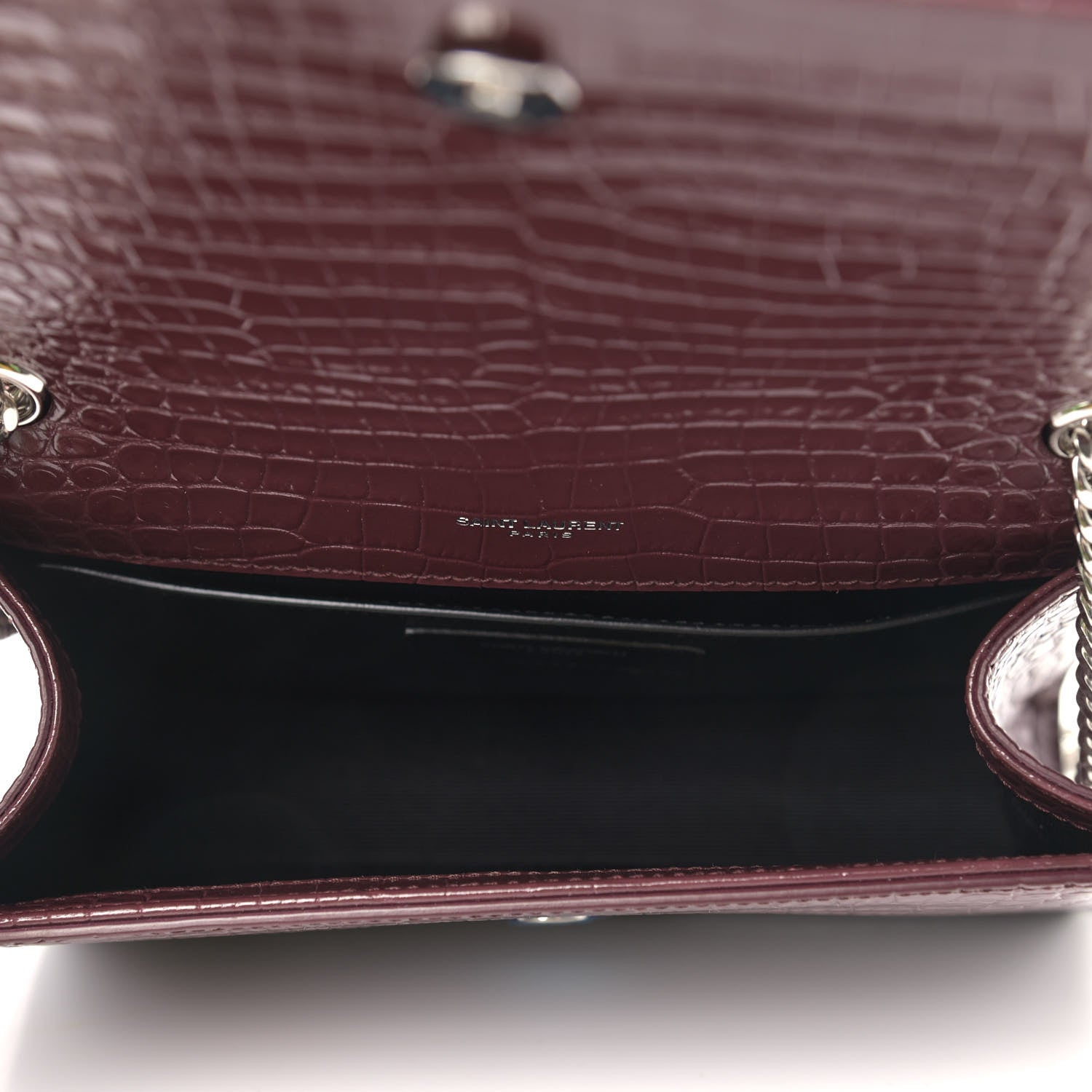 Saint Laurent Calfskin Crocodile Embossed Small Classic Monogram Kate Tassel Satchel Palissandre 5 of 8