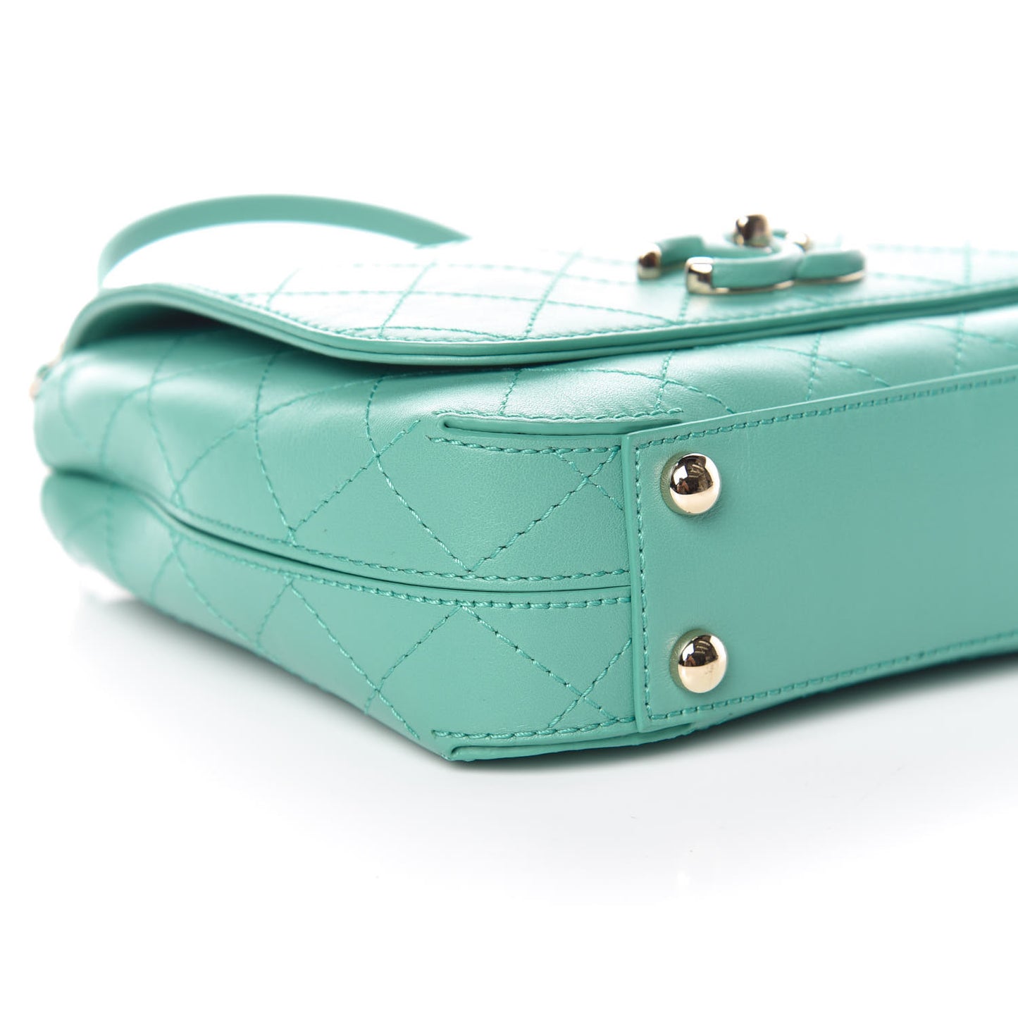 Calfskin Stitched Small Covered CC Flap Bag Green