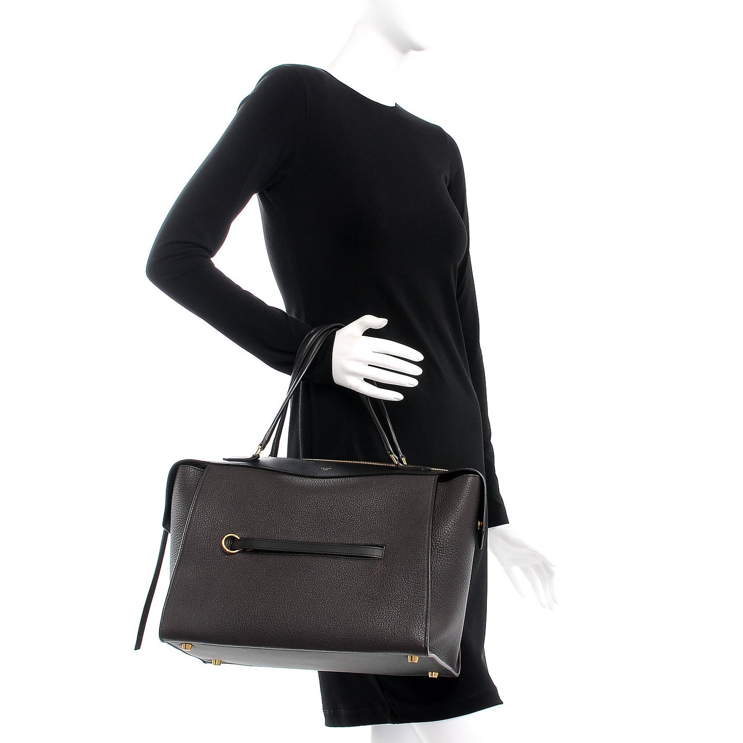 Goatskin Smooth Calfskin Small Ring Bag Dark Taupe