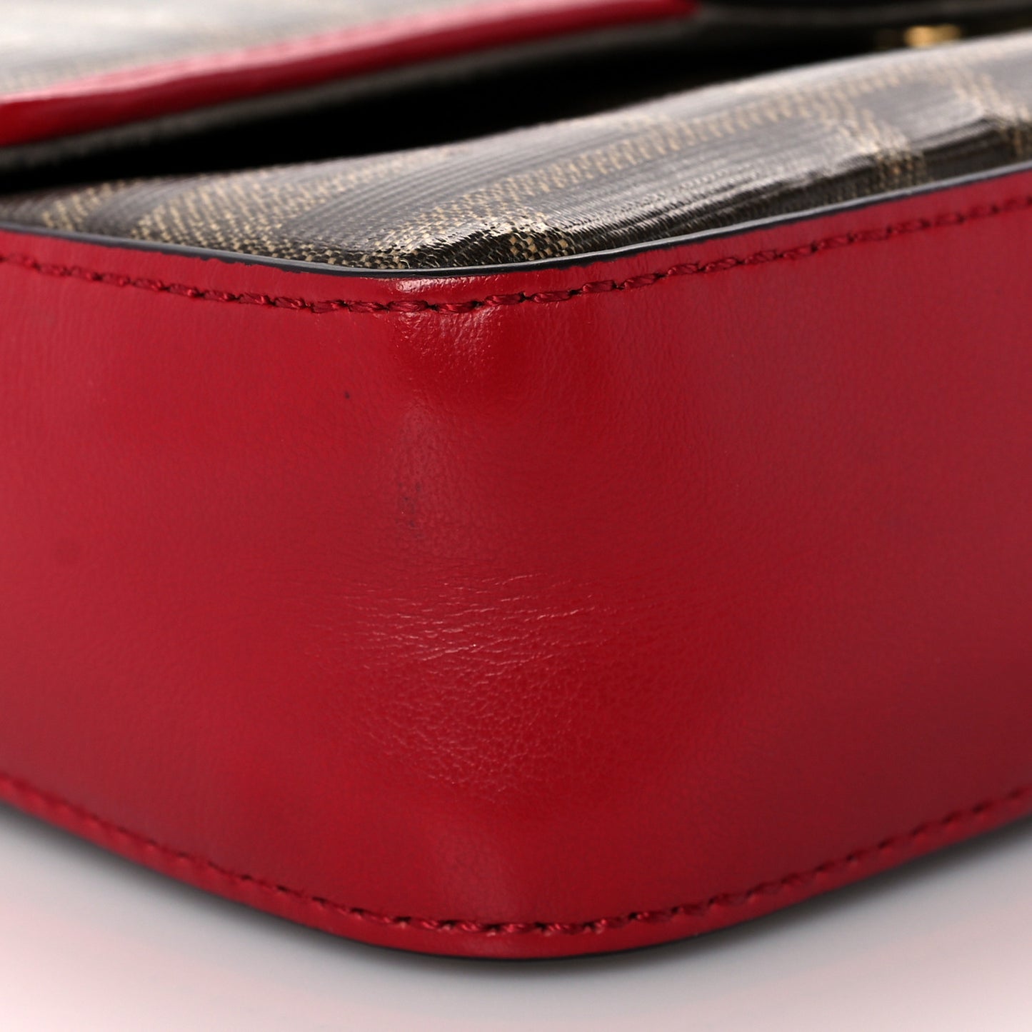 Glazed Fabric Vitello Century FF 1974 Stamp Patch Mini Double F Crossbody Bag Mogano Panna Fragola