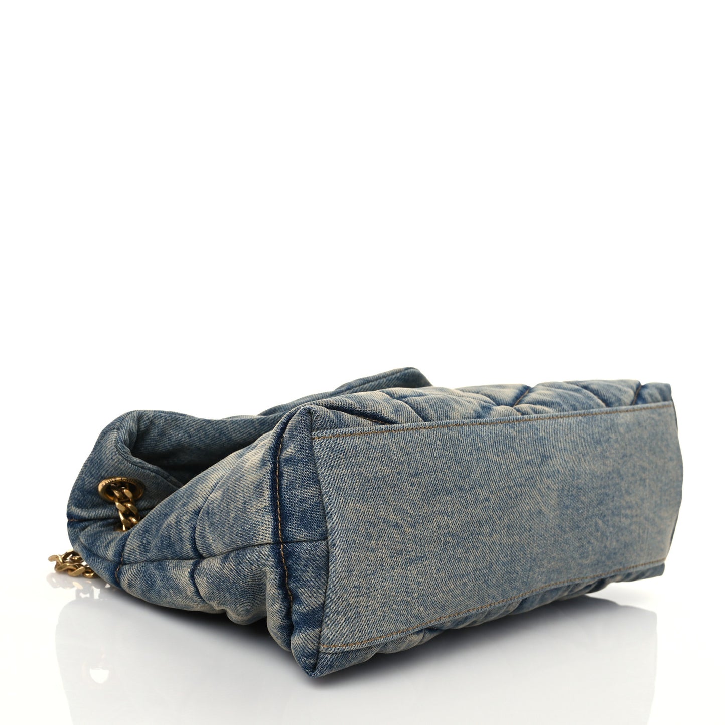 Denim Quilted Small Loulou Puffer Monogram Chain Satchel Blue Cinnamon