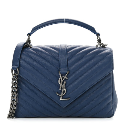 Saint Laurent Sheepskin Matelasse Monogram Medium College Bag Navy 1 of 9