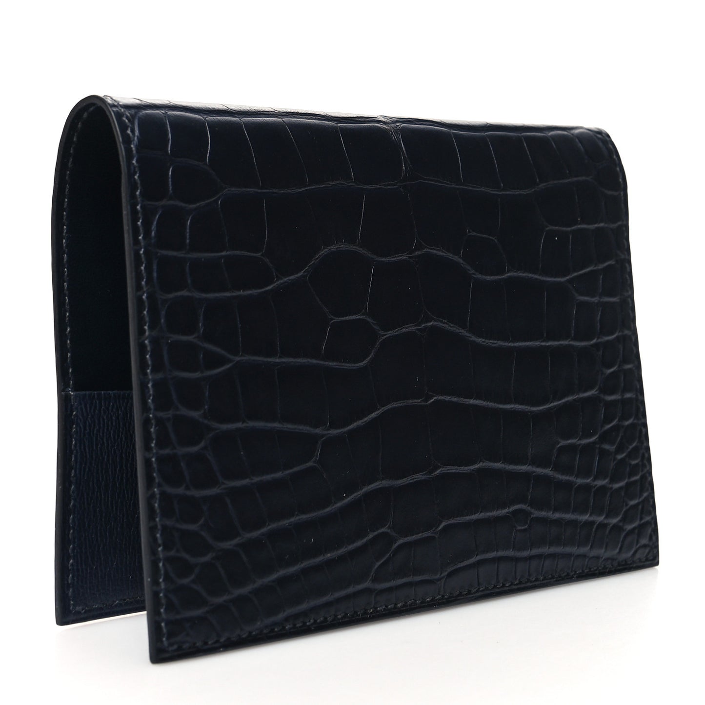 Matte Alligator Chevre Colorblock MC2 Magellan Passport Holder Black