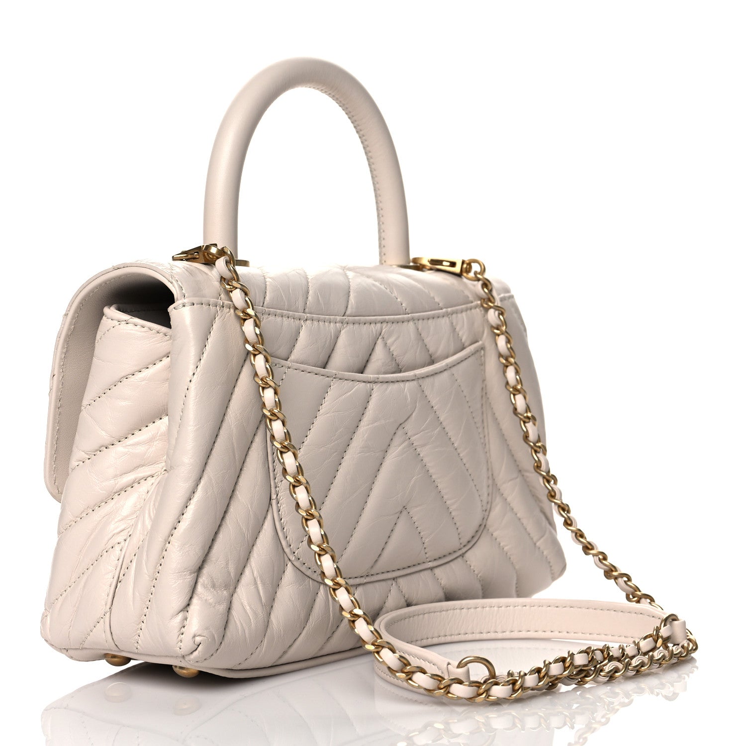Chanel Aged Calfskin Chevron Quilted Mini Coco Handle Flap Ivory 3 of 10