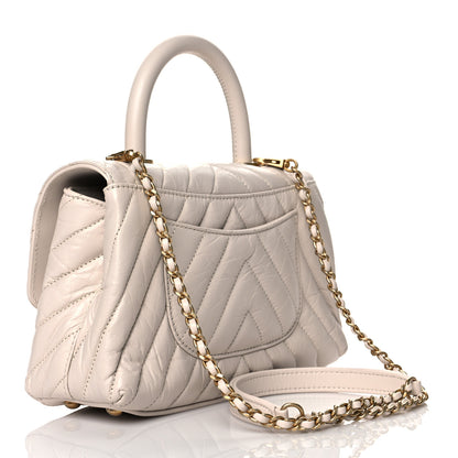 Chanel Aged Calfskin Chevron Quilted Mini Coco Handle Flap Ivory 3 of 10