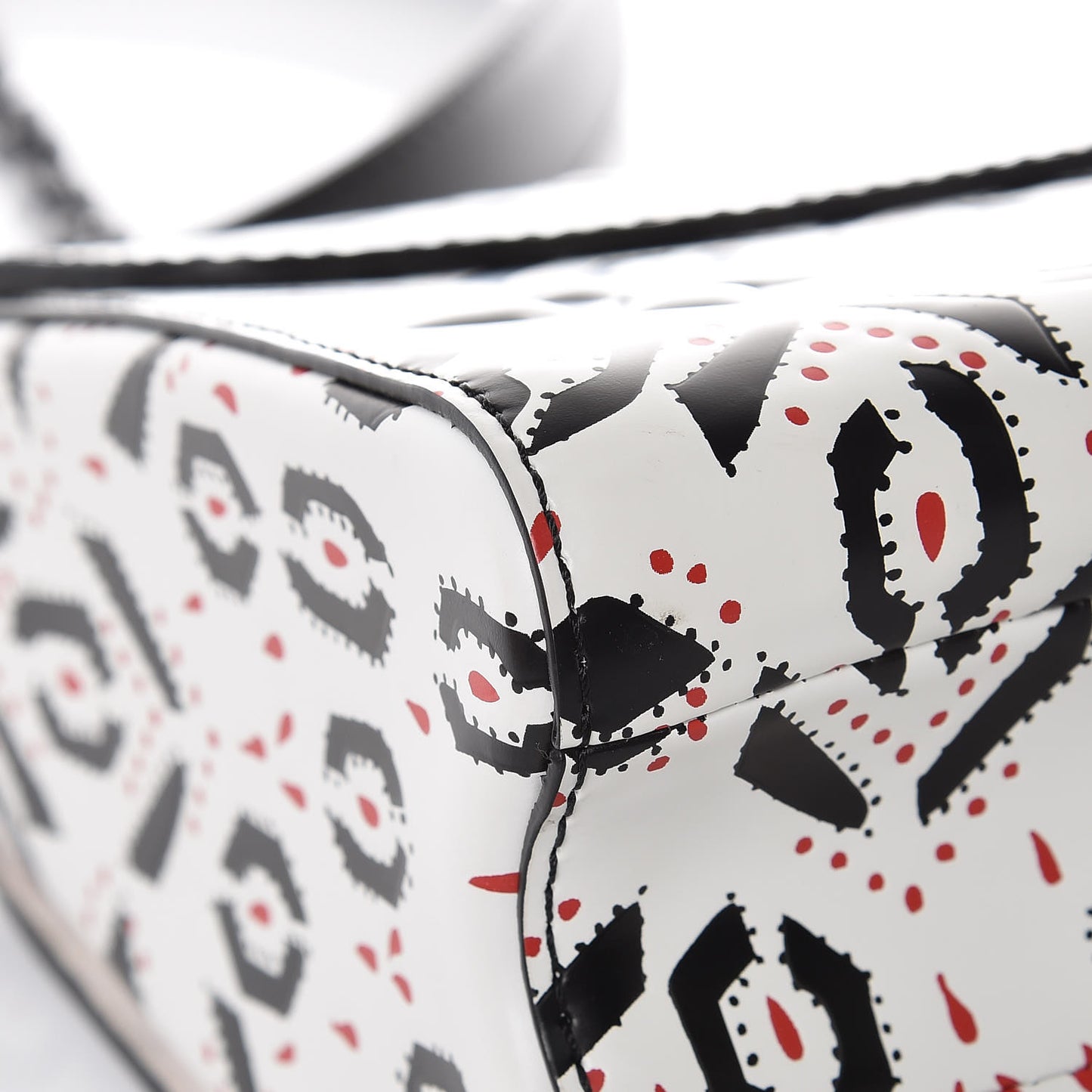 Calfskin Graphic Print Twist Shoulder Bag MM White Black