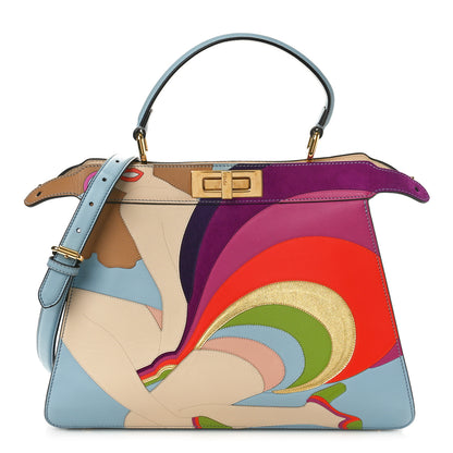 Fendi Vitello Seta Nappa Bi-Color Rainbow Girl Inlay Medium Peekaboo I SEE U Satchel Azzurro Baby Multicolor 1 of 9
