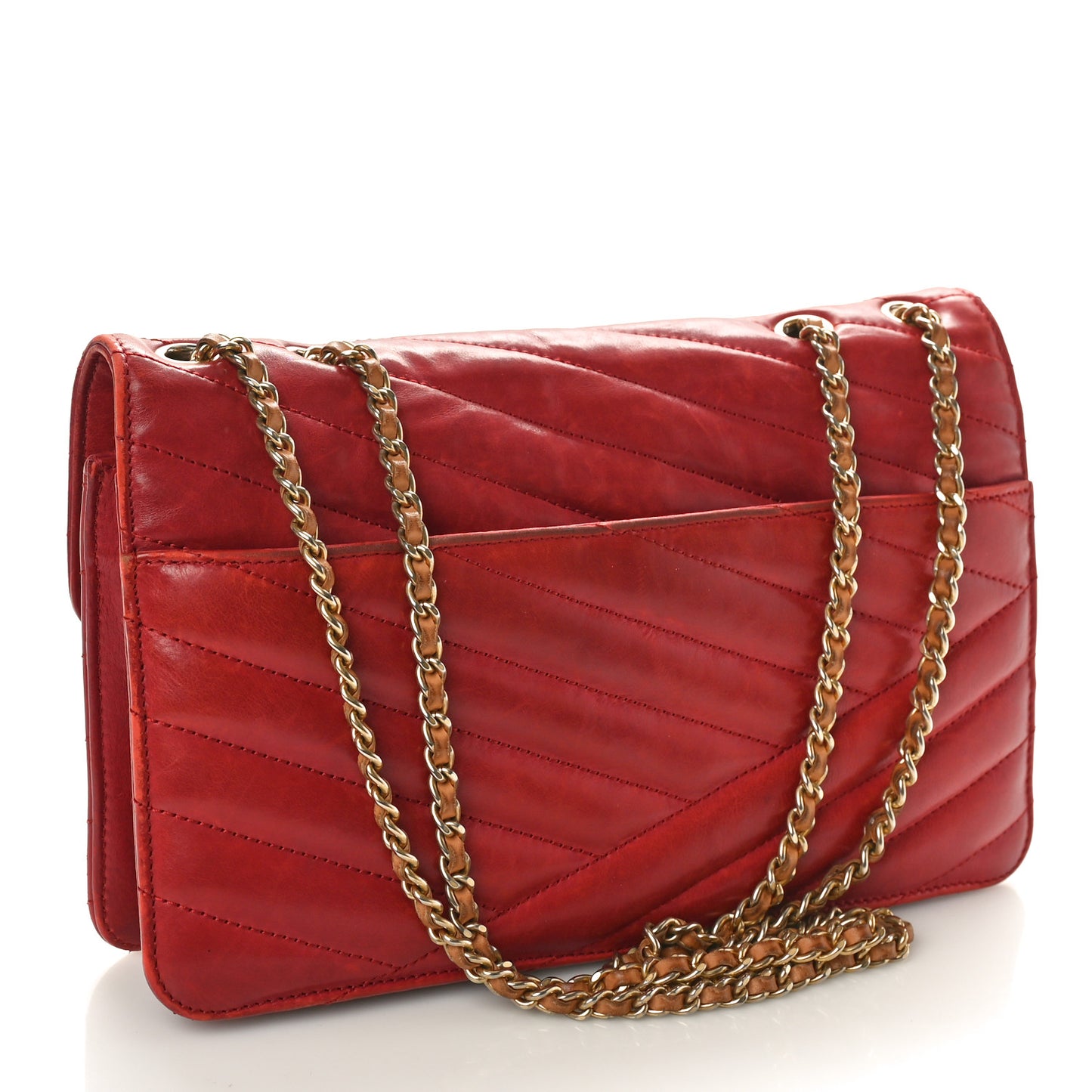 Calfskin Chevron Quilted Gabrielle Flap Red