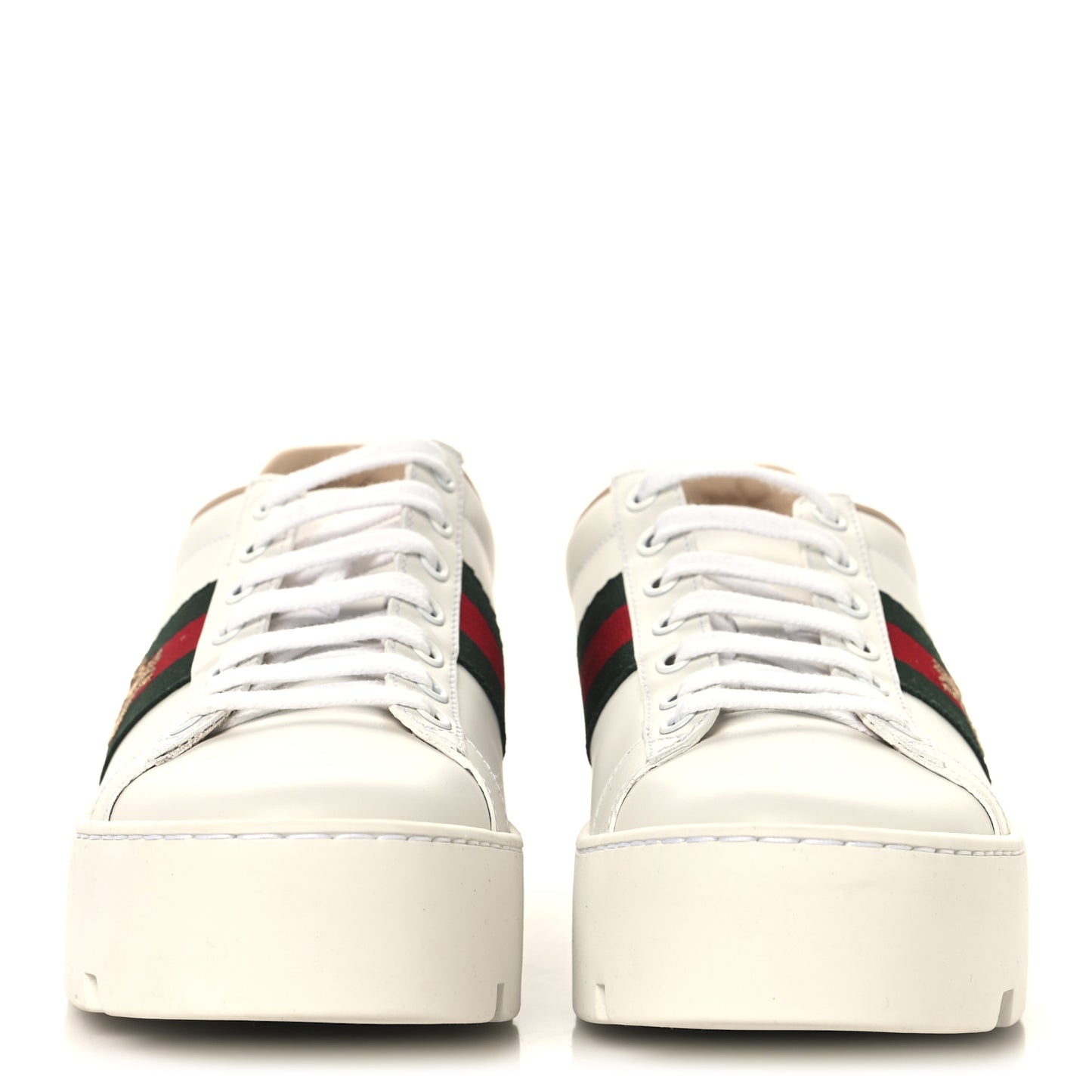 Calfskin Web Bee Embroidered Womens Ace Platform Sneakers 37.5 White