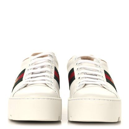Gucci Calfskin Web Bee Embroidered Womens Ace Platform Sneakers 37.5 White 3 of 9
