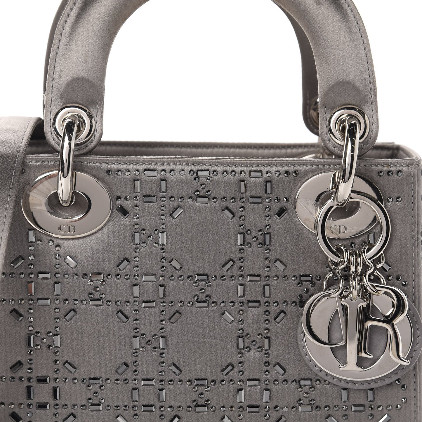 Satin Crystal Cannage Mini Lady Dior Gray
