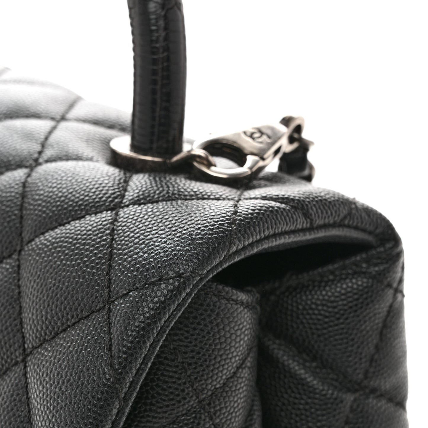 Caviar Lizard Embossed Quilted Small Coco Handle Flap Black
