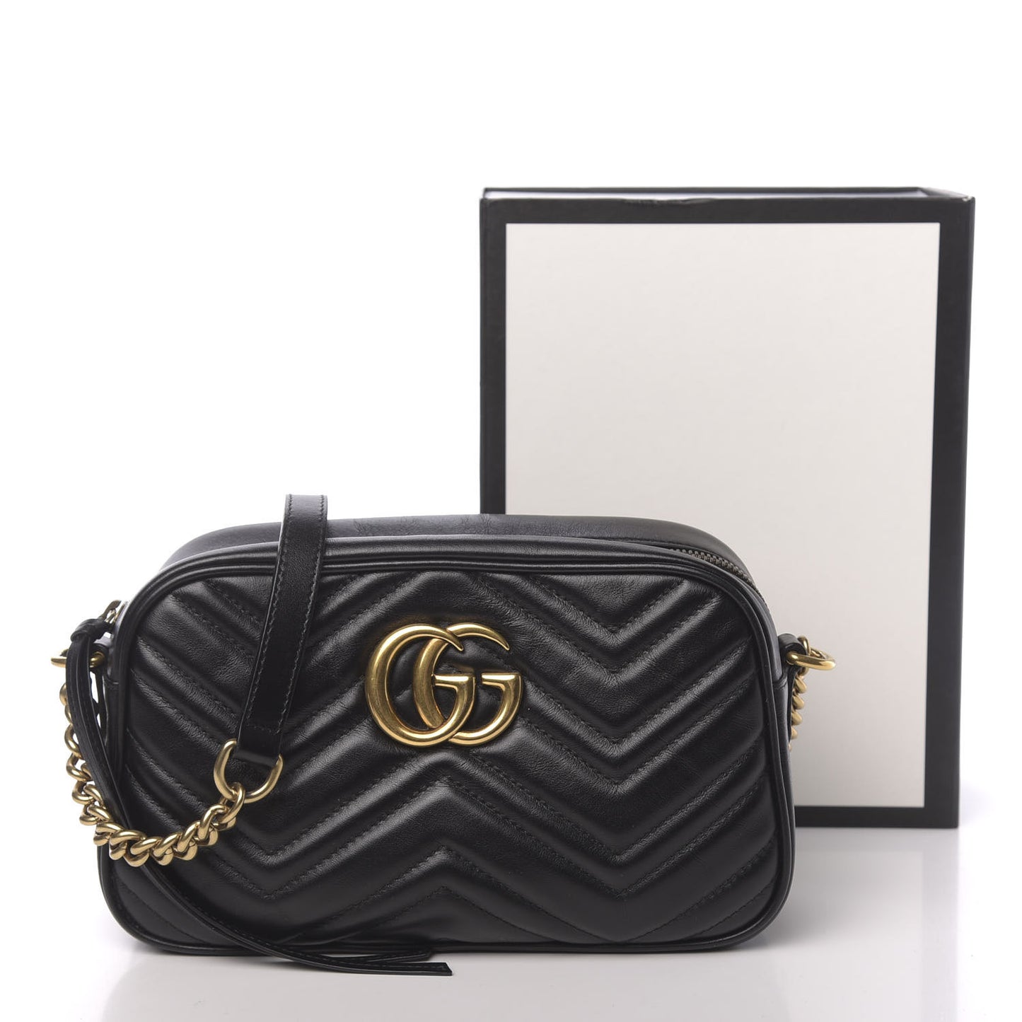Calfskin Matelasse Small GG Marmont Chain Shoulder Bag Black