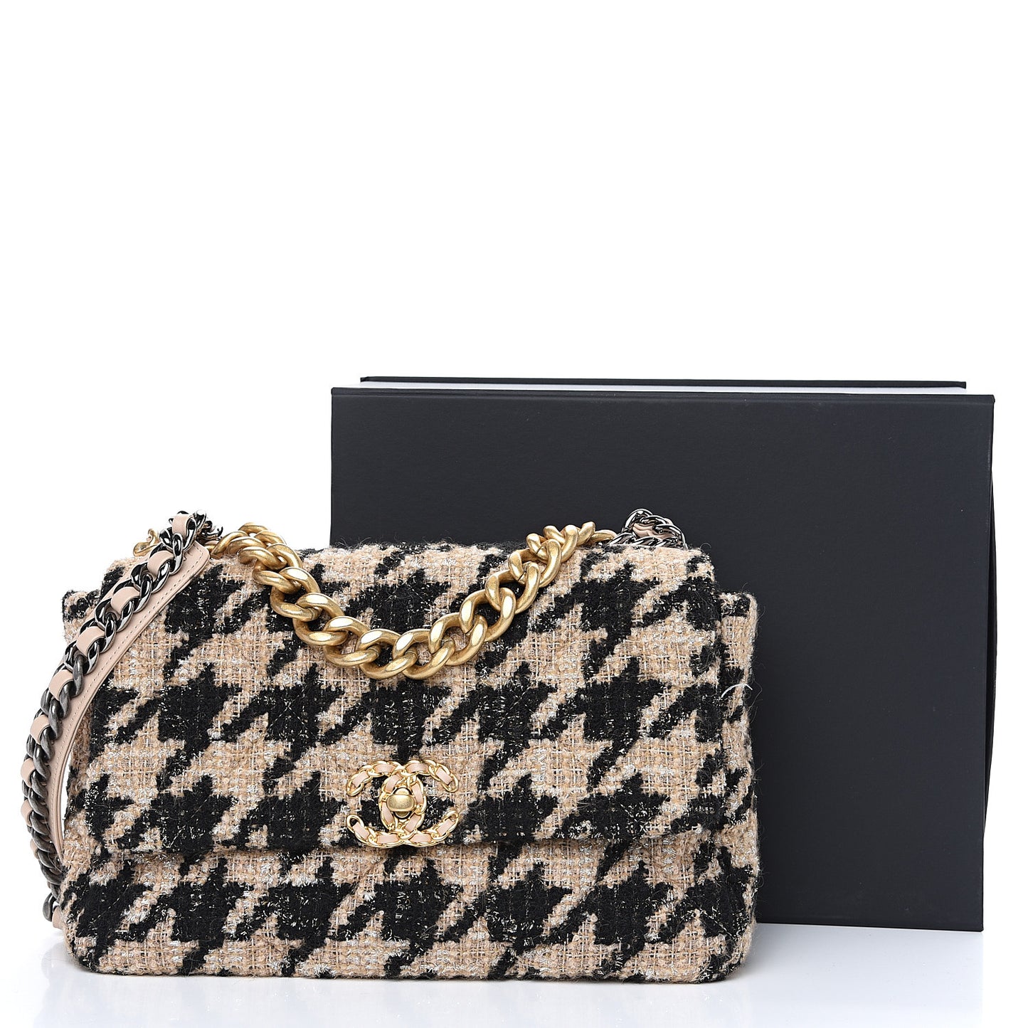Tweed Quilted Medium 19 Flap Beige Black