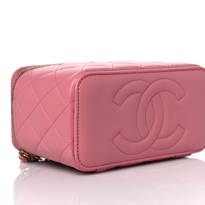 Chanel Lambskin Quilted Small Top Handle Vanity Case With Chain Dark Pink 8 of 10